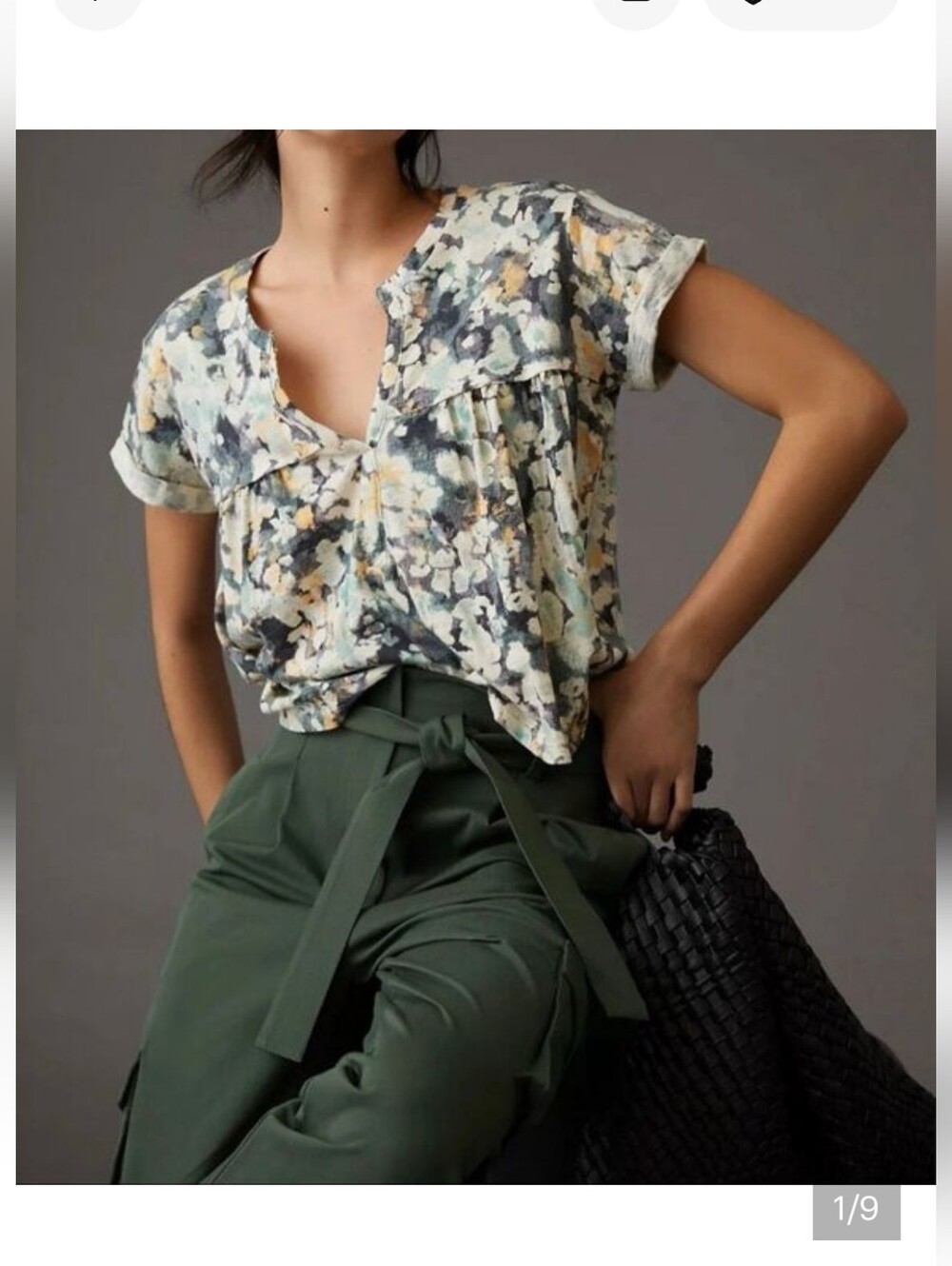 Anthropologie Pilcro Floral-Print Short Sleeve Blouse in Multi-Color